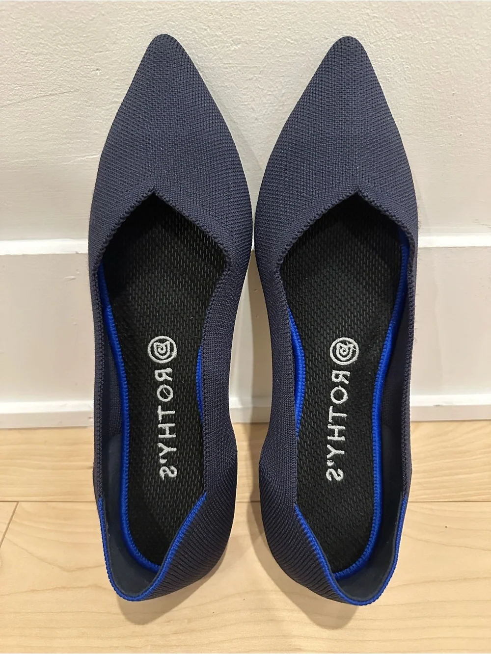 Rothy’s The Point Ballet Flat in Navy with Blue Trim - Picture 2 of 8